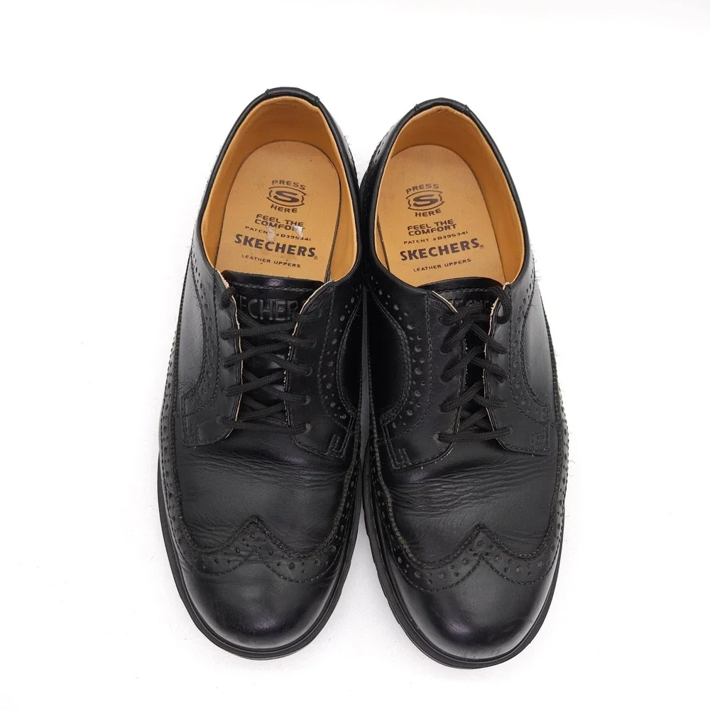 Vintage Skechers (Mens 10.5) Leather‎ Upper Dress Shoes Black Wingtip Oxfords